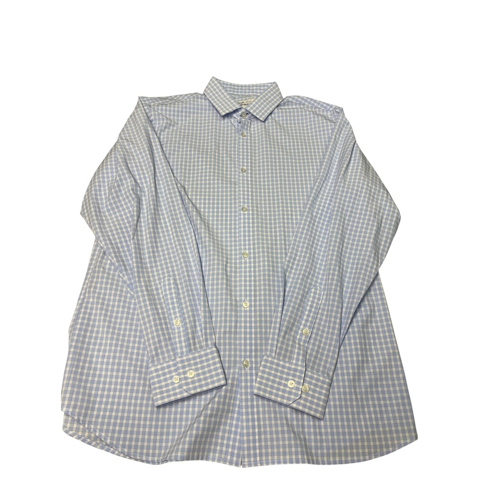 Mizzen+Main Leeward Mens XXL Trim Fit Blue Gingham Performance Dress‎ Shirt USA